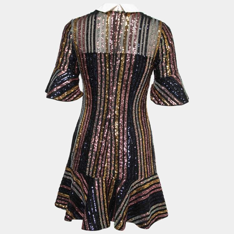 Pre Owned Self-Portrait Multicolor Sequin-Embellished Collared Mini Dress M