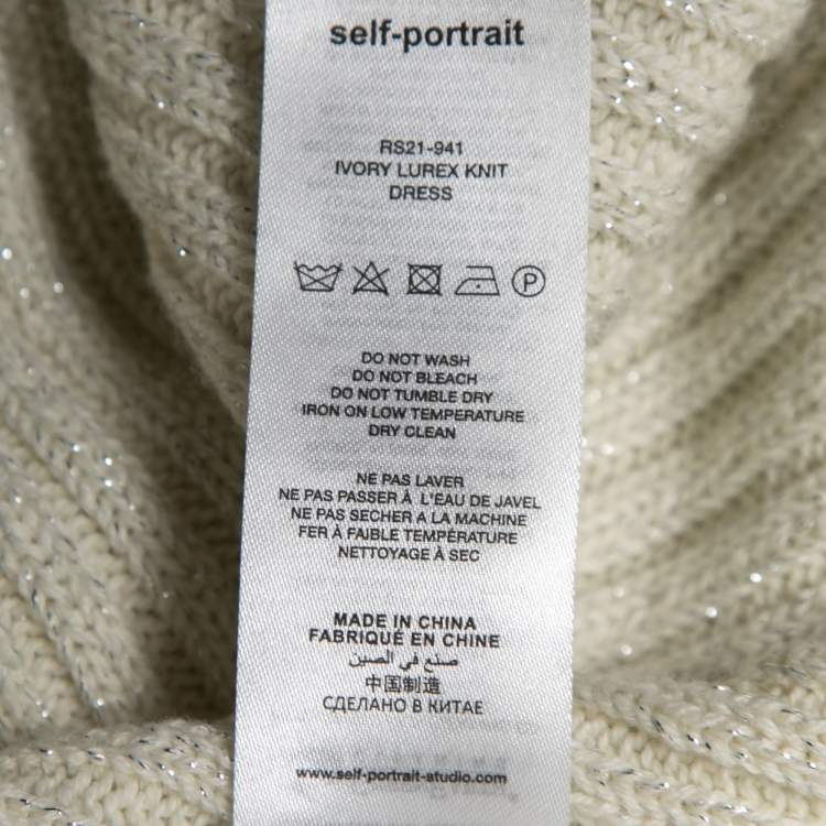 Pre Owned Self-Portrait White Lurex Knit Diamante Mini Dress L