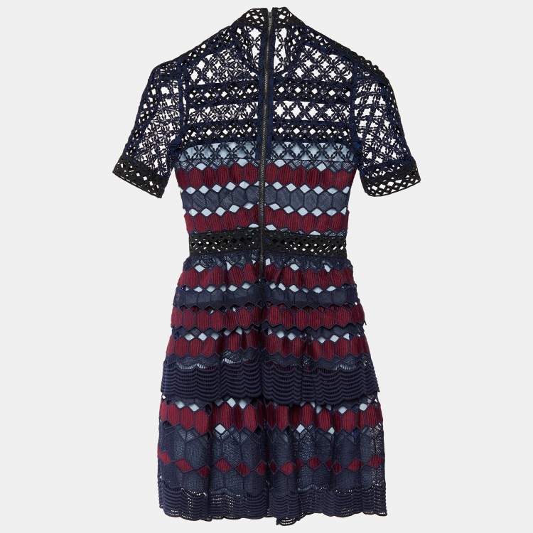 Pre Owned Self-Portrait Multicolor Hexagonal Guipure Lace Mini Dress XS