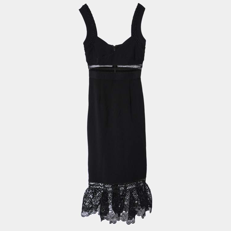 Pre Owned Self-Portrait Black Crepe & Lace Detail Sleeveless Midi Dress XS