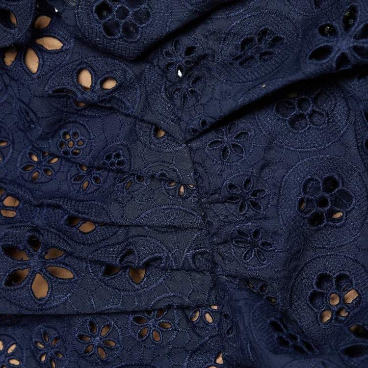 Pre Owned Self-Portrait Navy Blue Cutwork Lace One Shoulder Top S