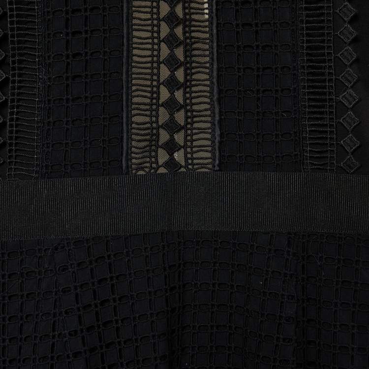 Pre Owned Self-Portrait Black Guipure Lace Ruffled Midi Dress XS