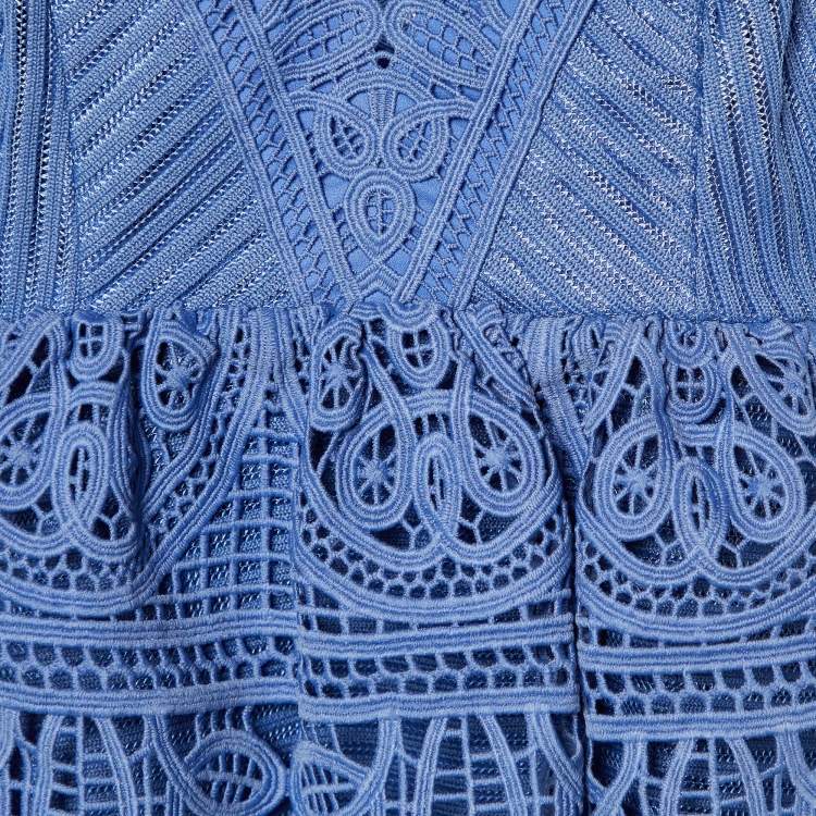 مملوكة مسبقًا Self-Portrait  Cornflower Blue Guipure Lace Mini Dress S