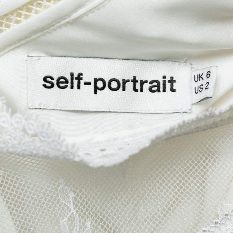 Pre Owned Self-Portrait White Lace Ruffled Midi Dress S