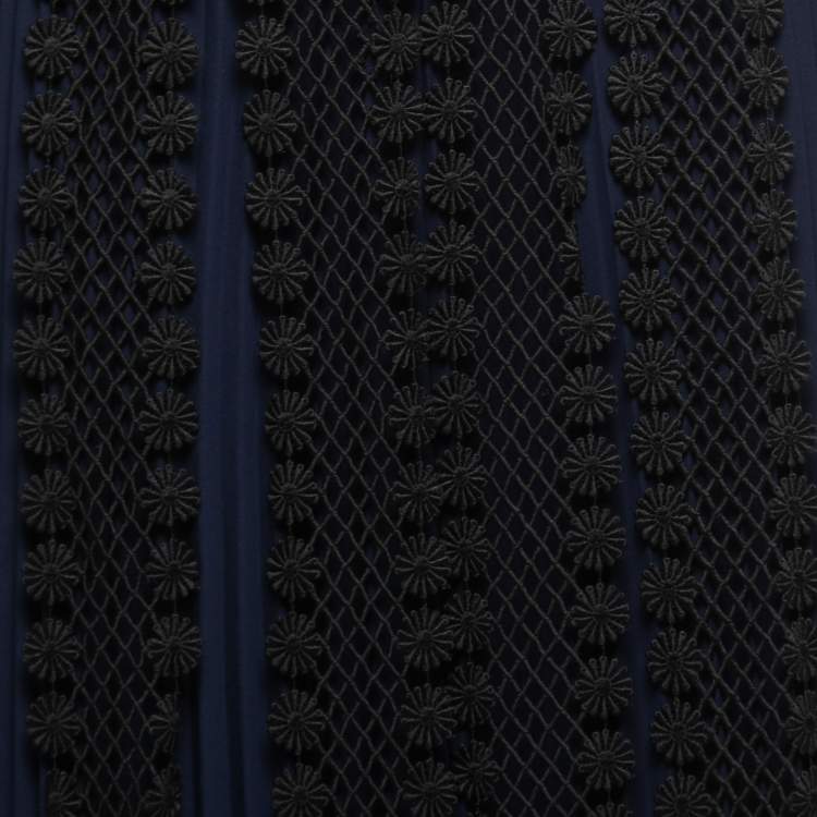 Pre Owned Self-Portrait Navy Blue & Black Lace Overlay Maxi Dress S