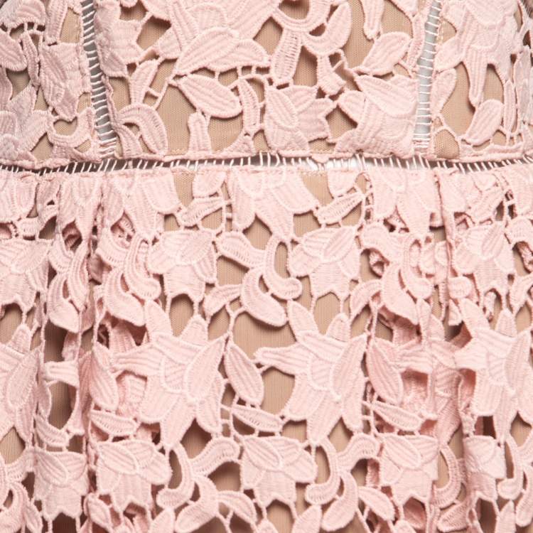 Pre Owned Self-Portrait Light Pink Guipure Lace Midi Dress L