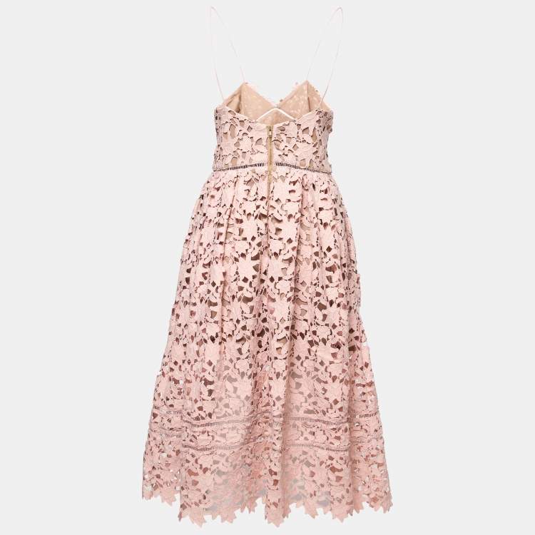 Pre Owned Self-Portrait Light Pink Guipure Lace Midi Dress L