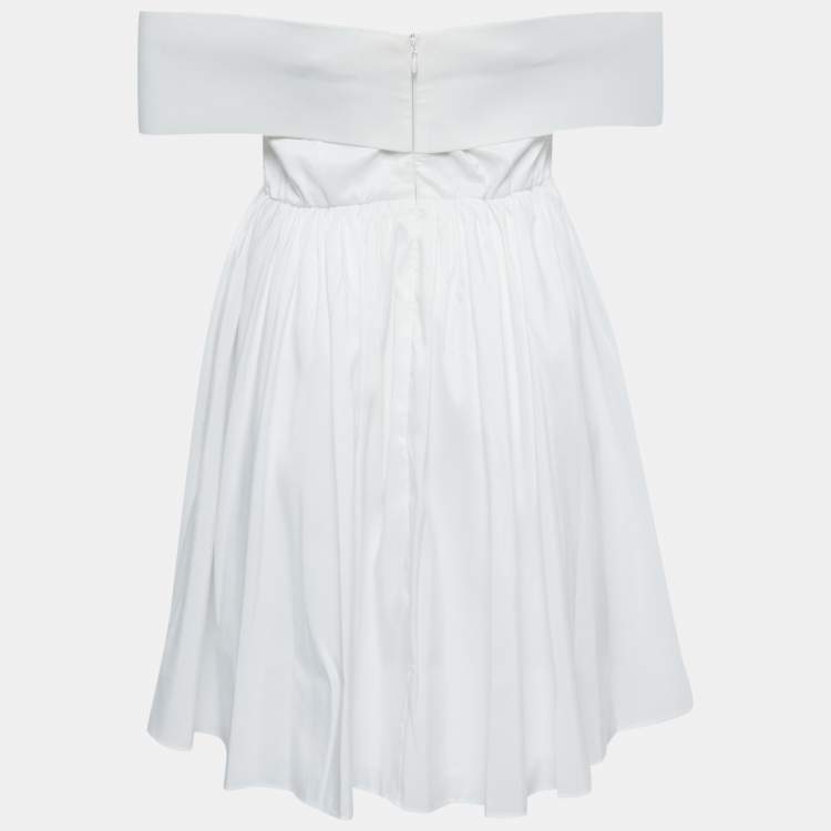 Pre Owned Self-Portrait White Taffeta Bow Detail Off-Shoulder Mini Dress S
