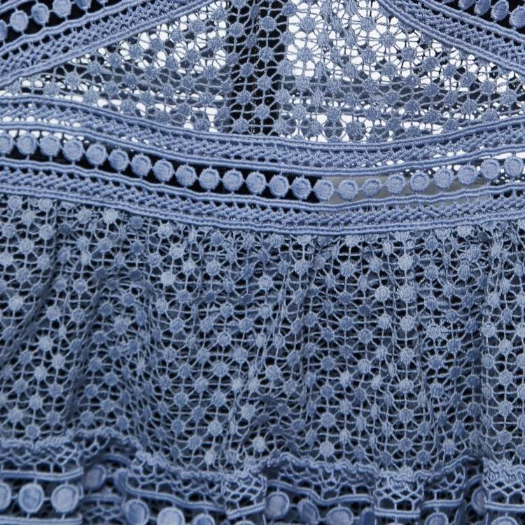Pre Owned Self-Portrait Blue Guipure Lace Tiered Mini Dress S