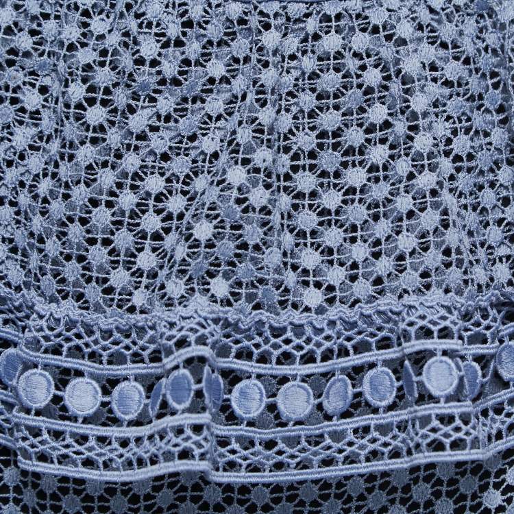 Pre Owned Self-Portrait Blue Guipure Lace Tiered Mini Dress S