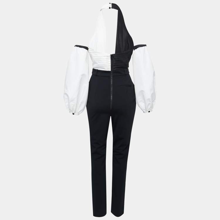 Pre Owned Self-Portrait Monochrome Cross Front Neck Jumpsuit S