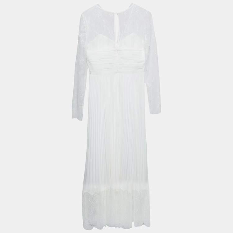 White Lace Pleated Chiffon Dress