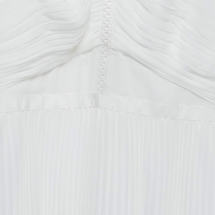 Pre Owned Self-Portrait White Chiffon Lace Trimmed Pleated Midi Dress M