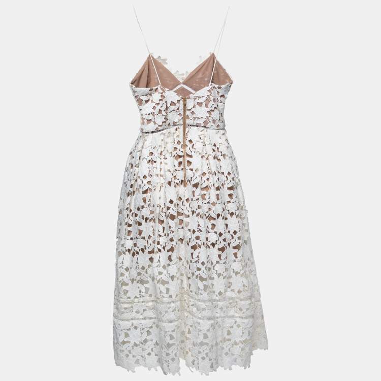 Pre Owned Self Portrait White Floral Guipure Lace Azaelea Midi Dress S