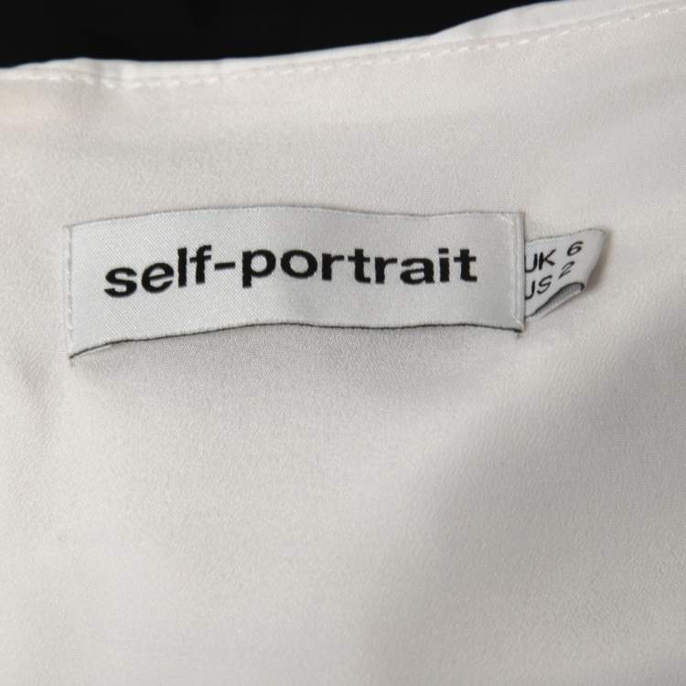 مملوكة مسبقًا Self-Portrait Black/White Taffeta Off Shoulder Belted Jumpsuit S