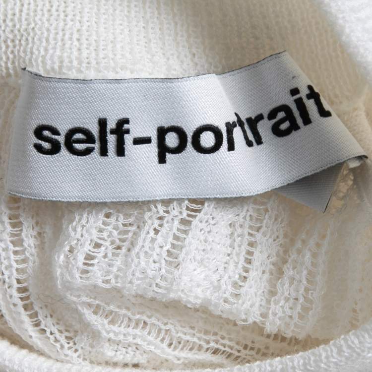 Pre Owned Self-Portrait White Open Knit Ruffled Cutout Detail Pullover S
