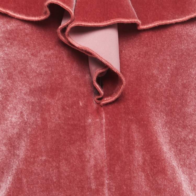 Pre Owned Self-Portrait Pink Velvet Ruffled Off Shoulder Top S