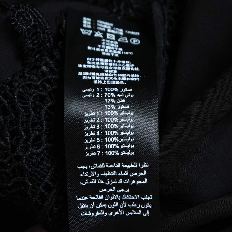 Pre Owned Self-Portrait Black Silk Lace Trimmed Long Sleeve Mini Dress S