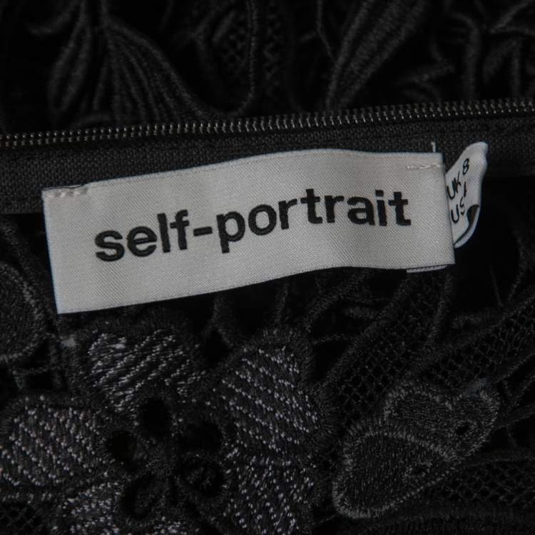 Pre Owned Self-Portrait Black Floral Lace High Neck Full Sleeve Top S