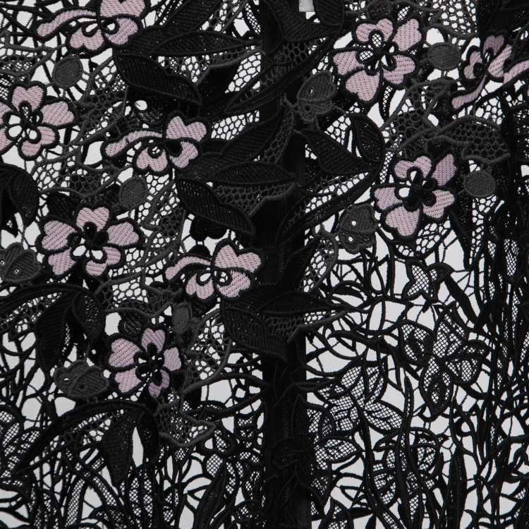 Pre Owned Self-Portrait Black Floral Lace High Neck Full Sleeve Top S