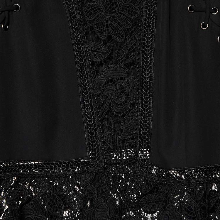 Pre Owned Self-Portrait Black Lace & Chiffon Top M