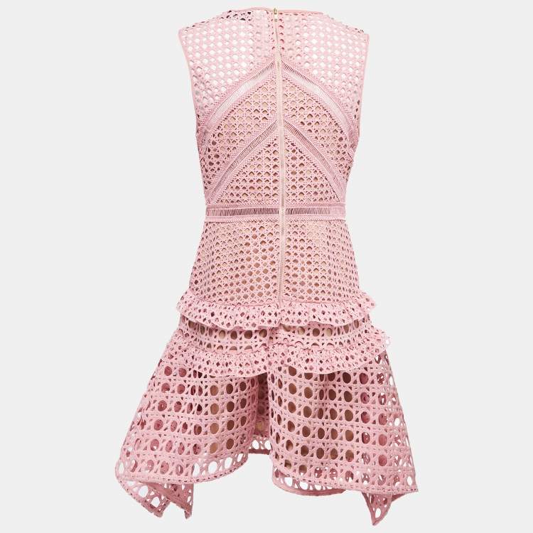 Pre Owned Self-Portrait Dusty Pink Guipure Lace Sleeveless Mini Dress M
