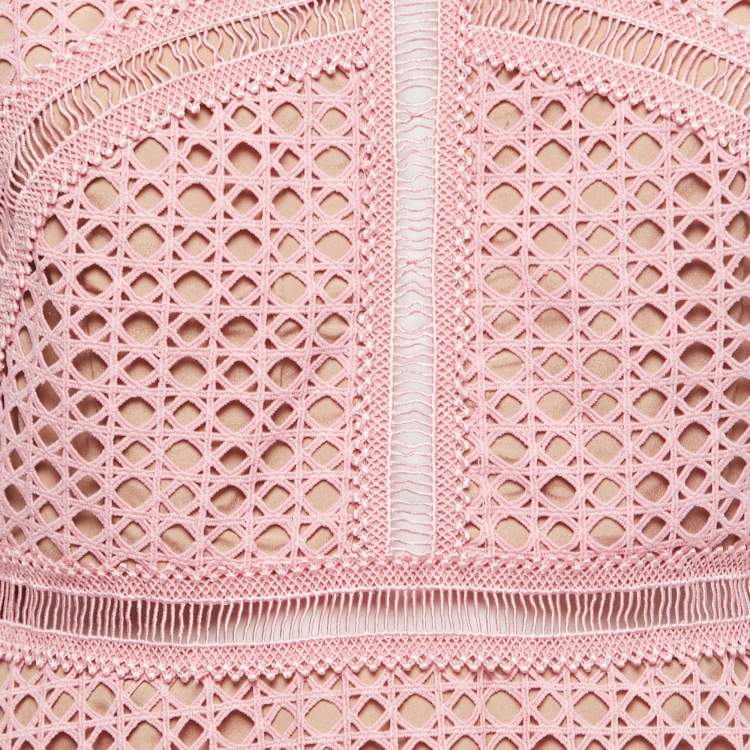 Pre Owned Self-Portrait Dusty Pink Guipure Lace Sleeveless Mini Dress M