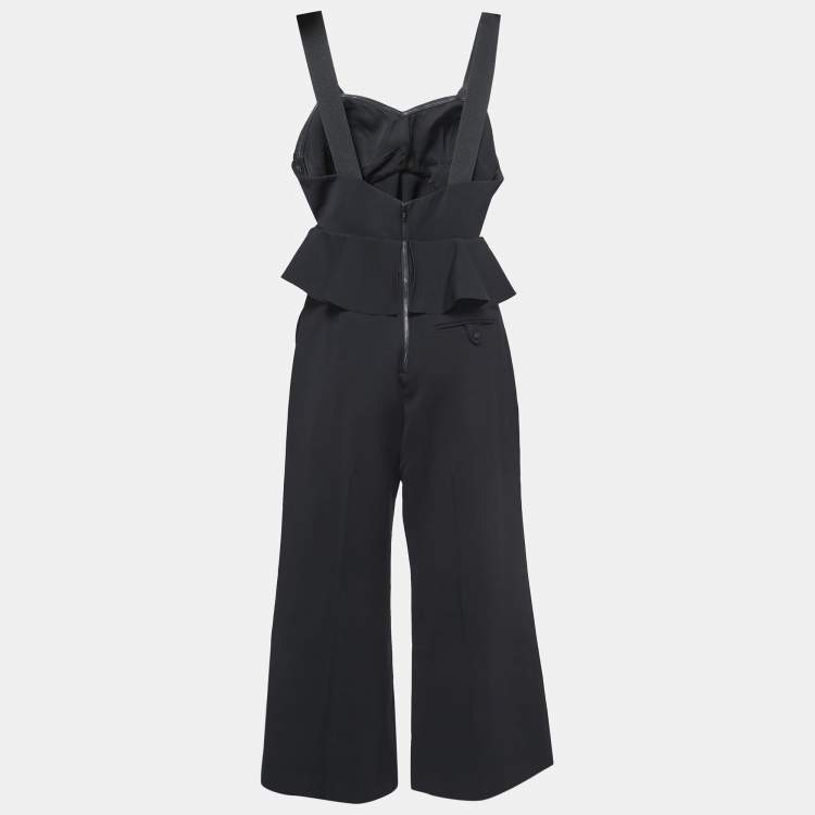 Pre Owned Self-Portrait Black Crepe Ruffled Cut-out Detail Strappy Jumpsuit M