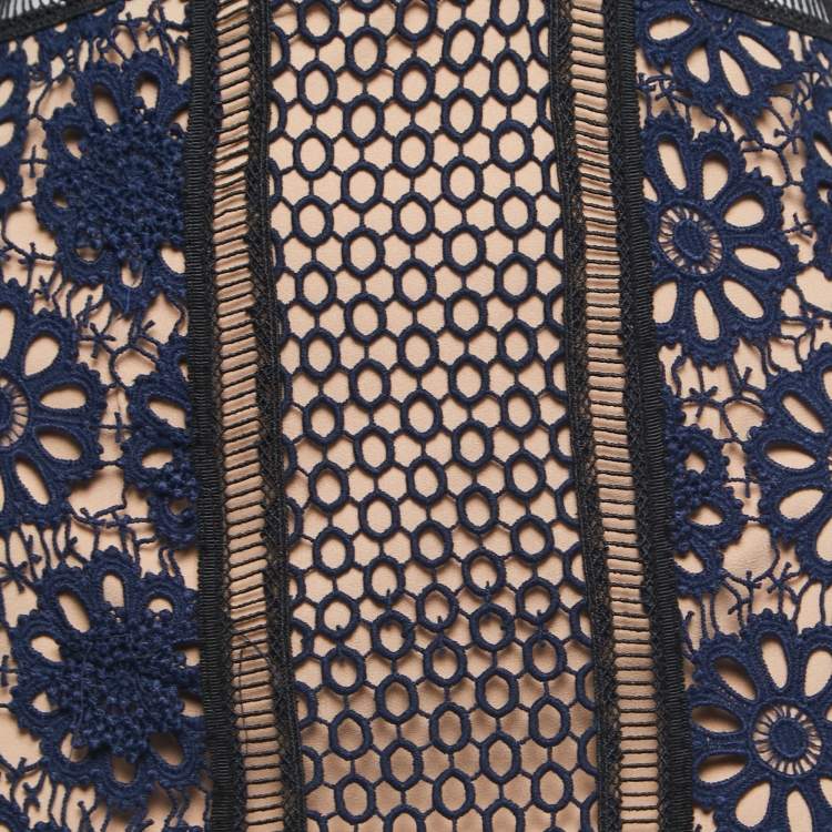 Pre Owned Self-Portrait Navy Blue Floral Lace Strappy Midi Dress S