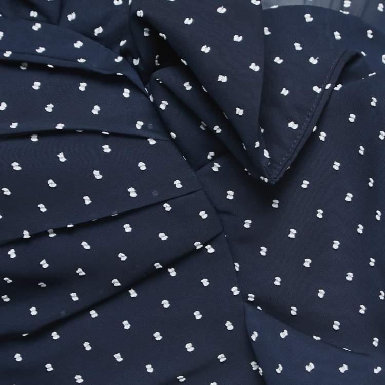 Pre Owned Self-Portrait Navy Blue Swiss Dot Draped One Shoulder Blouse S