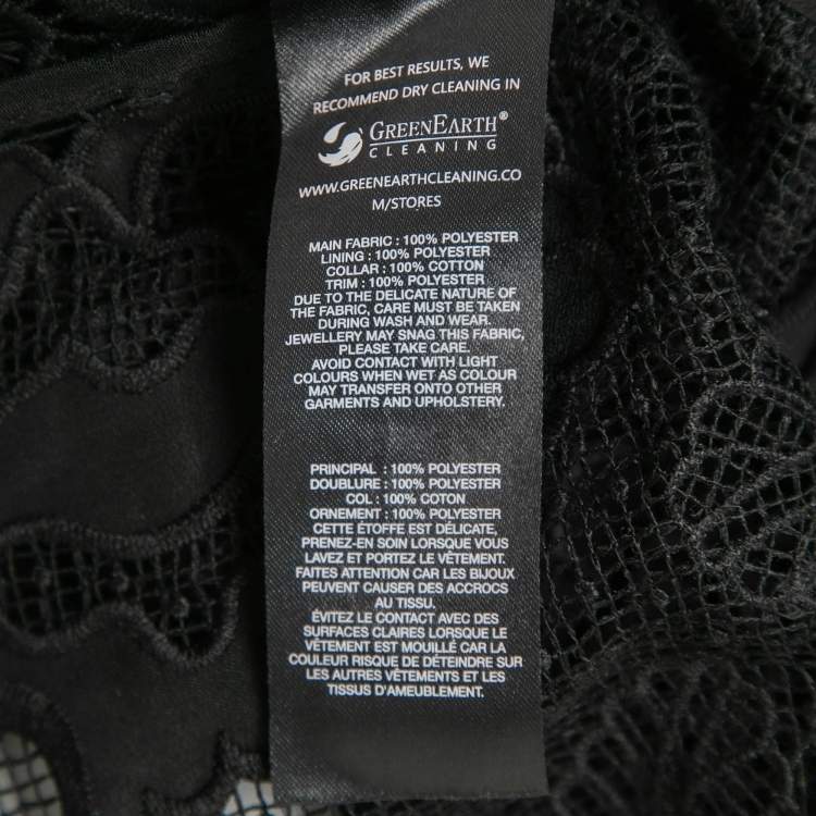 Pre Owned Self-Portrait Black Guipure Floral Lace Collared Shirt L