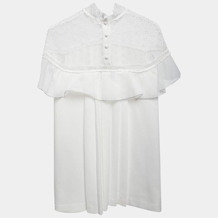 Pre Owned Self-Portrait White Knit Ruffled Sleeveless Mini Dress S