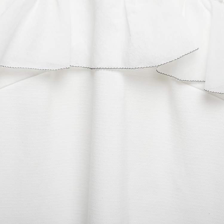 Pre Owned Self-Portrait White Knit Ruffled Sleeveless Mini Dress S
