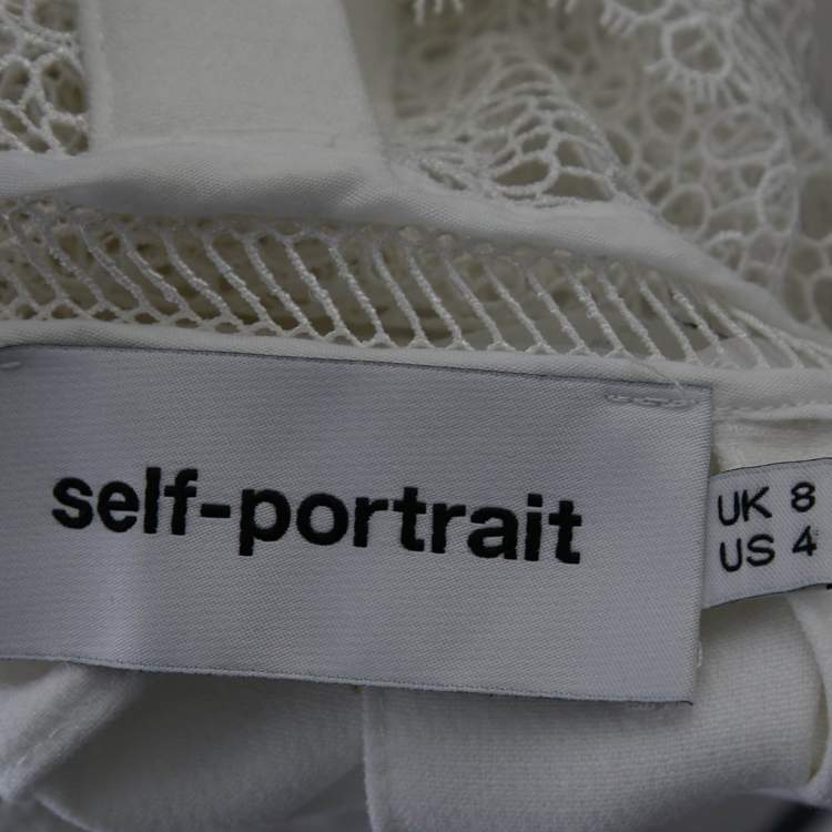 Pre Owned Self-Portrait White Knit Ruffled Sleeveless Mini Dress S