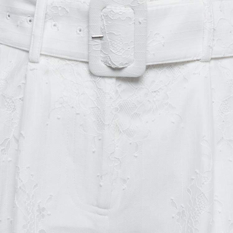 Pre Owned Self-Portrait White Cotton Blend Lace Belted Paperbag Shorts S