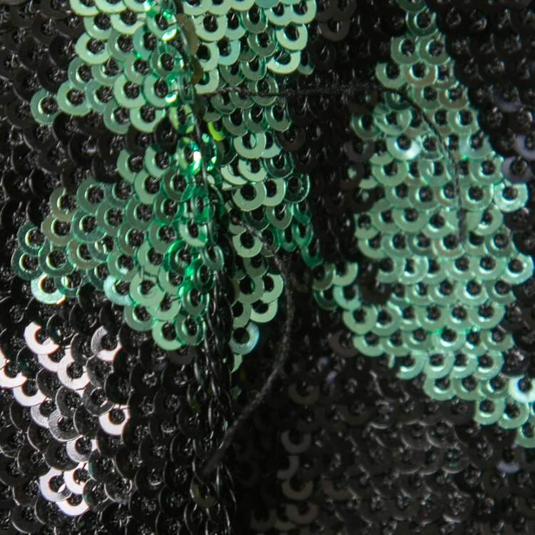 Pre Owned Self-Portrait Black/Green Leaf Dequined Asymmetrical Top M