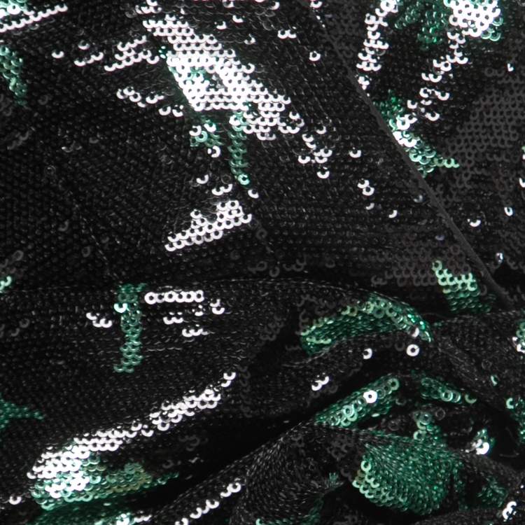 Pre Owned Self-Portrait Black/Green Leaf Dequined Asymmetrical Top M