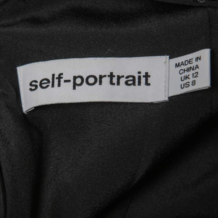 Pre Owned Self-Portrait Black/Green Leaf Dequined Asymmetrical Top M