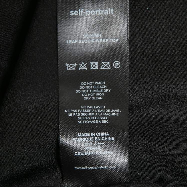 Pre Owned Self-Portrait Black/Green Leaf Dequined Asymmetrical Top M