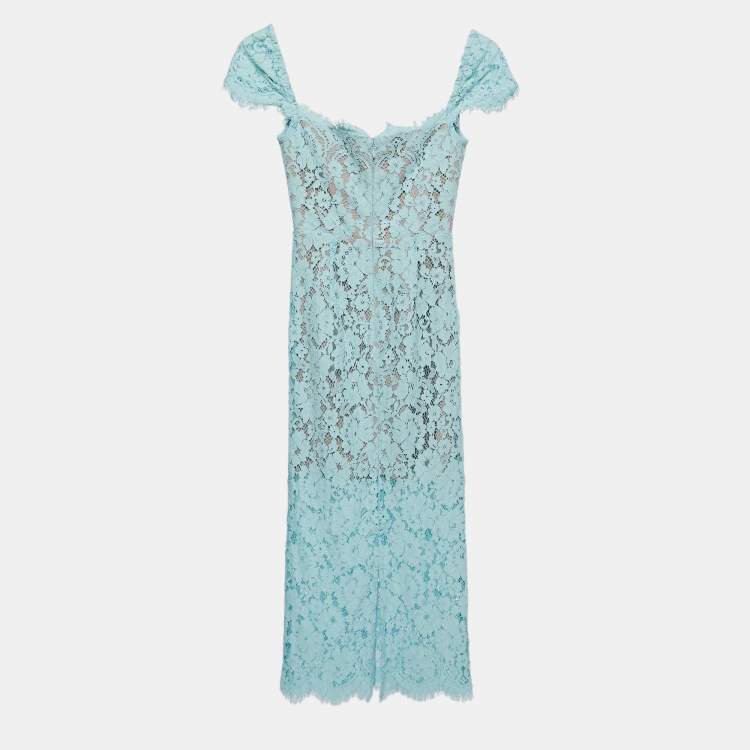 Pre Owned Self-Portrait Blue Floral Lace Sleeveless Midi Dress S