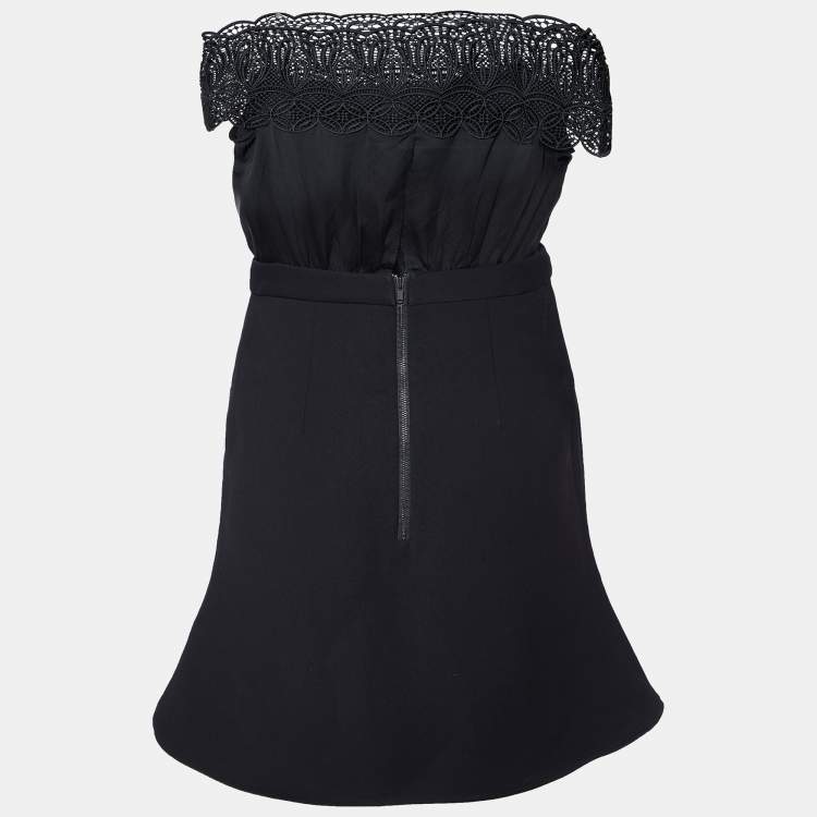 Pre Owned Self-Portrait Black Crepe & Lace Off Shoulder Mini Dress M