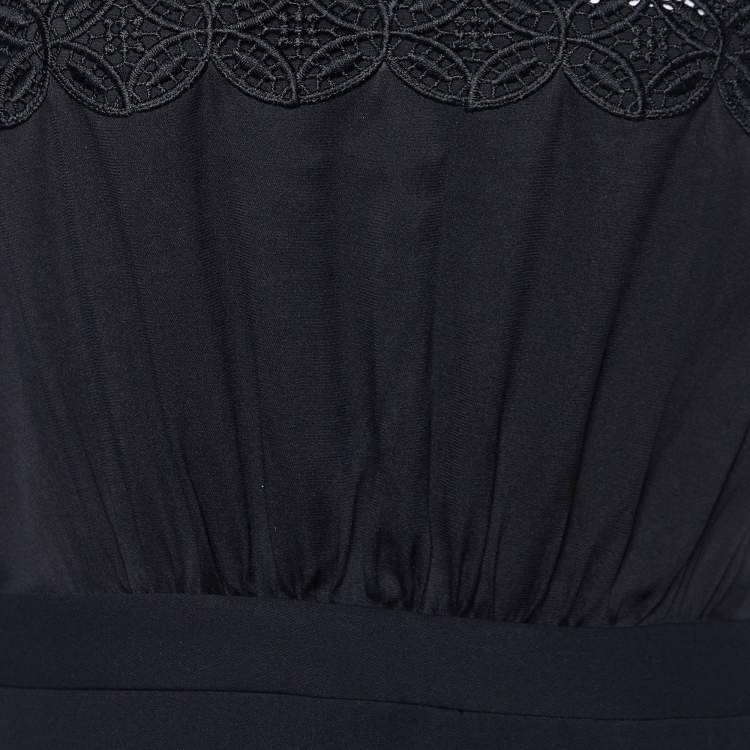 Pre Owned Self-Portrait Black Crepe & Lace Off Shoulder Mini Dress M