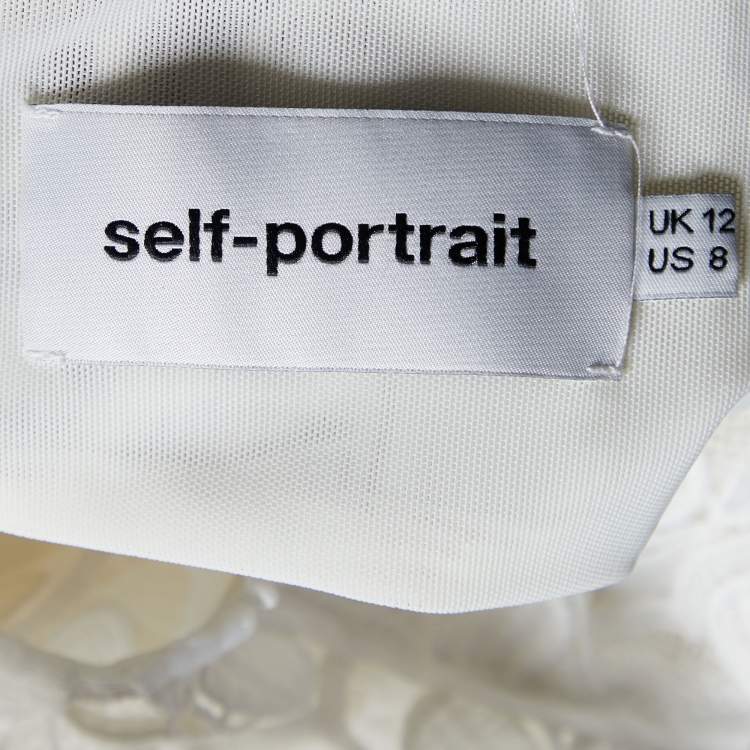 Pre Owned Self-Portrait White Sculptured Tear Drop Peplum Dress M