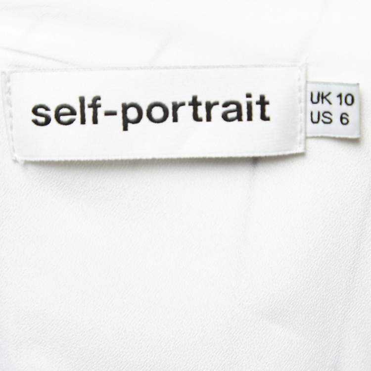 Pre Owned Self-Portrait White Striped Crepe Belted Midi Dress M