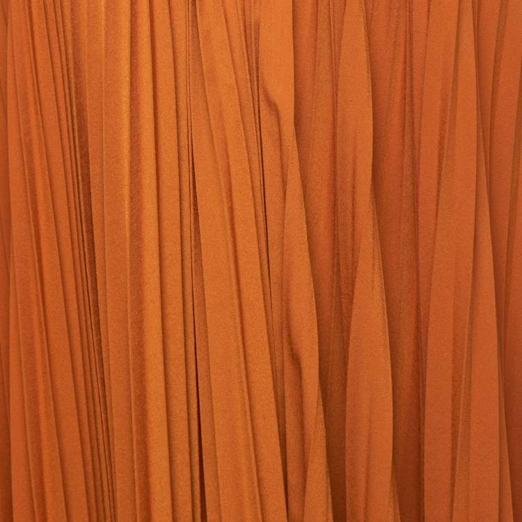 Pre Owned Self-Portrait Orange Pleated Crepe Lace Trimmed Midi Dress S