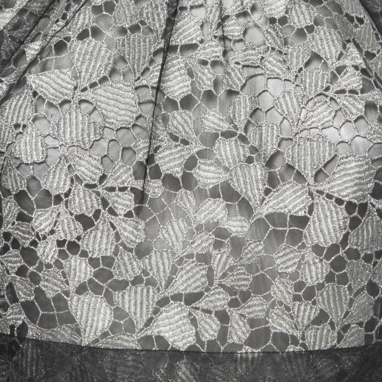 Pre Owned Self-Portrait Black Lace Tulle Overlay Feather Trim Top S
