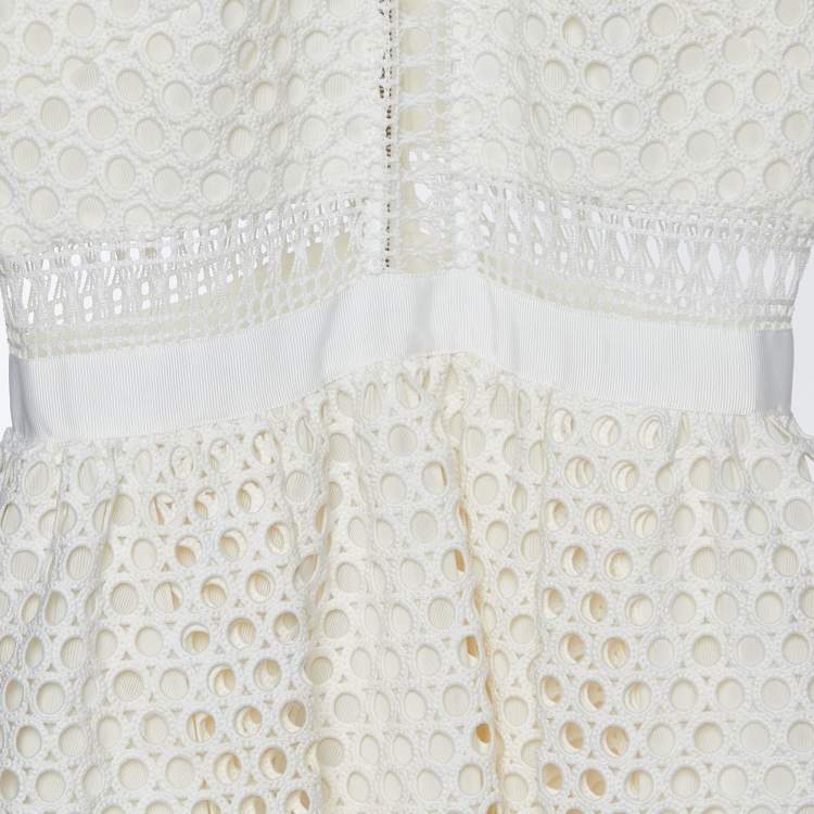 Pre Owned Self-Portrait White Guipure Lace Paneled Midi Dress M