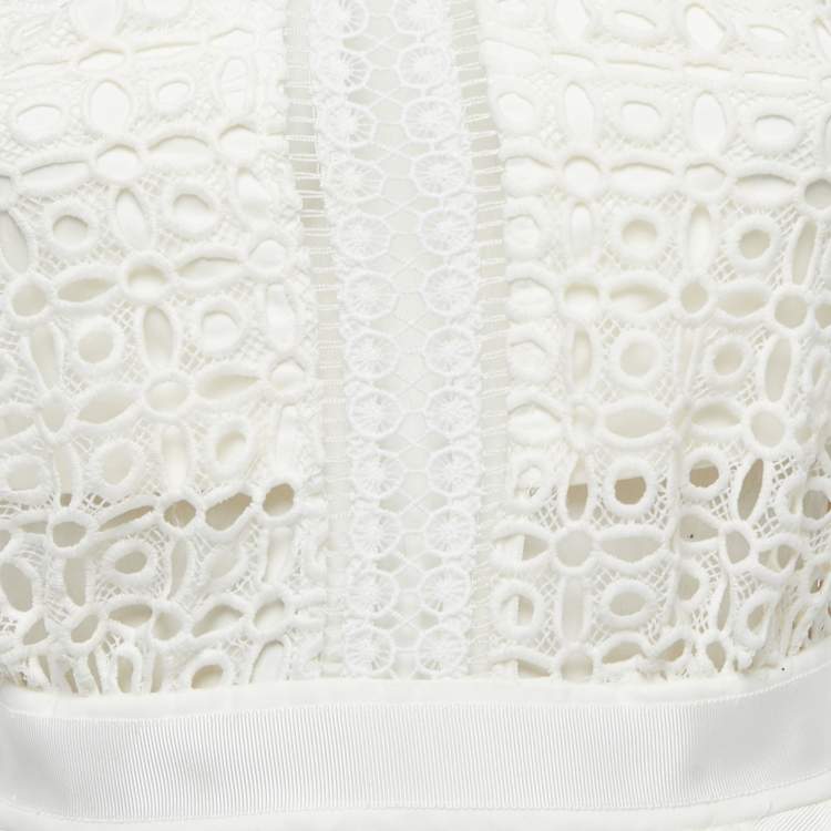 Pre Owned Self-Portrait Off White Guipure Lace Flared Midi Dress S