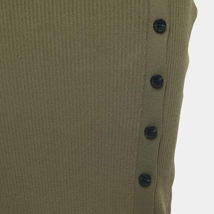 Pre Owned Self-Portrait Green Ribbed Knit Cutout Midi Dress M