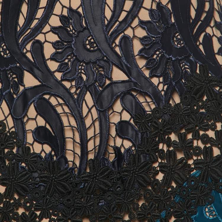 Pre Owned Self-Portrait Multicolor Lace High Neck Midi Dress M